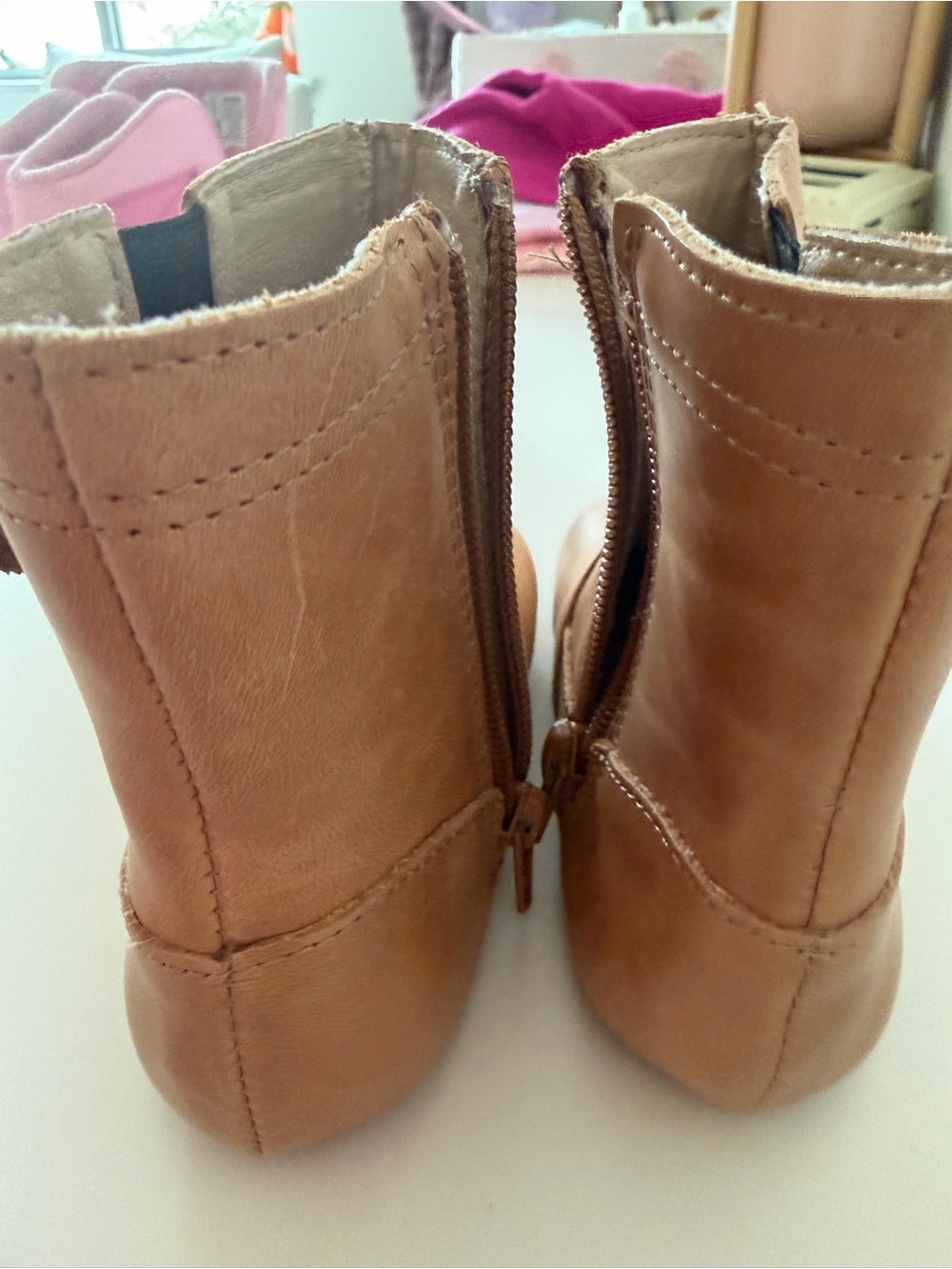 Kids Tan Leather Zip-Back Boots